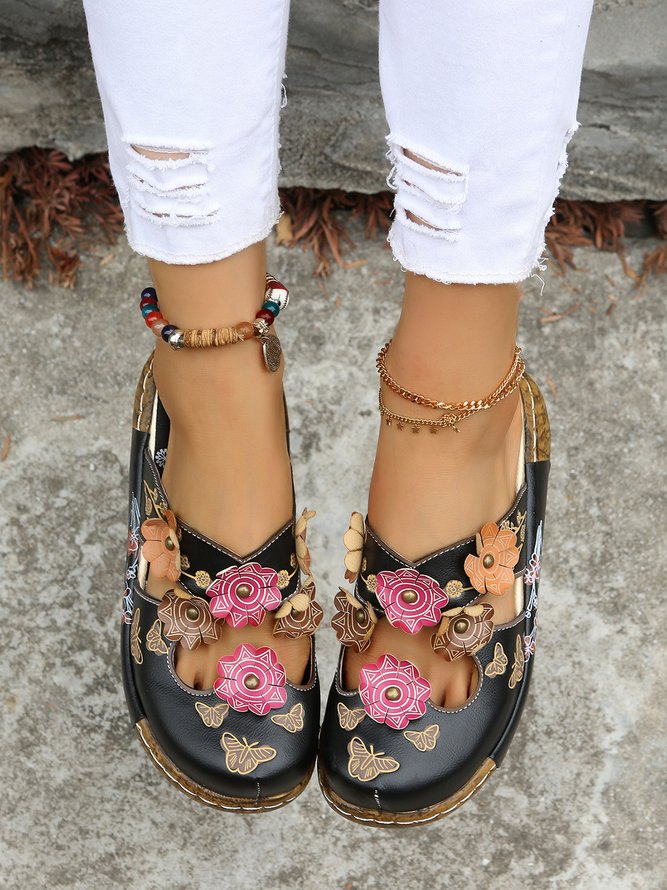 Vintage Floral Mules Clog Shoes zolucky