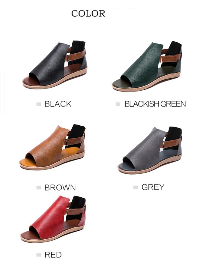 Retro Casual Old Velcro Peep Toe Sandals