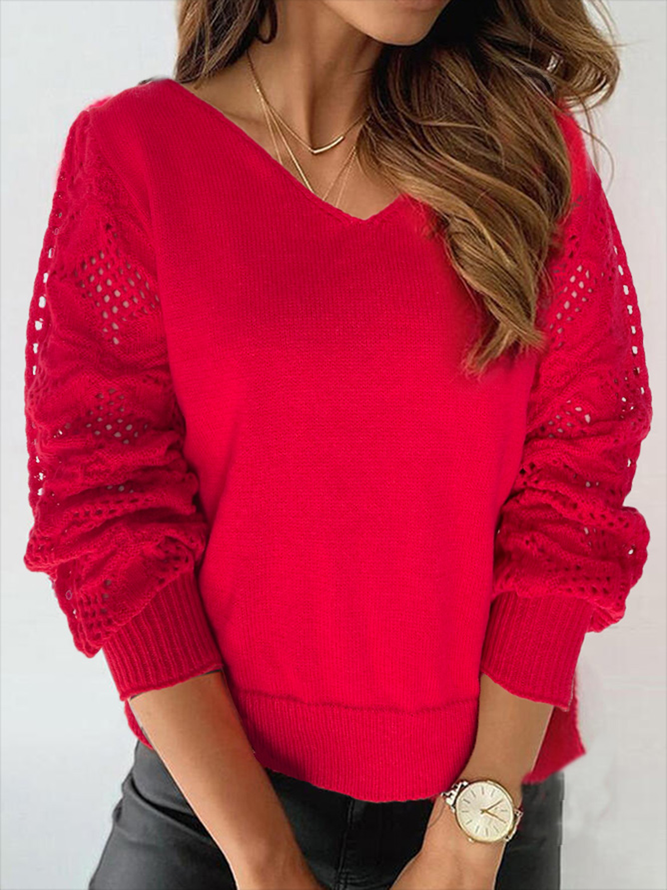 V Neck Lace Yarn/Wool Yarn Sweater