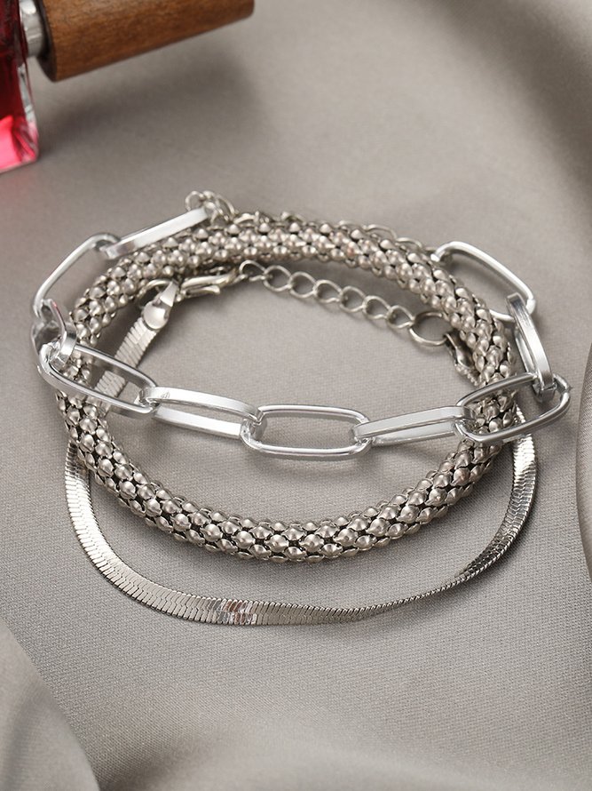 3Pcs Bohemian holiday style chain shape multi-layer bracelet ethnic style beach jewelry