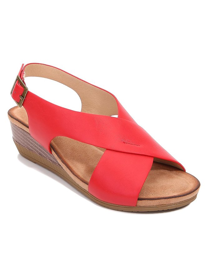 Vintage Crisscross Adjustable Buckle Wedge Sandals