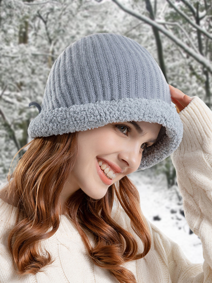 Casual Wool Knit Panel Coral Fleece Beanie Daily Commuting Home Accessories