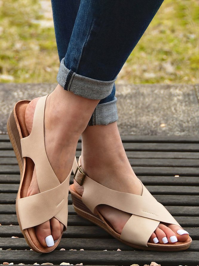 Vintage Crisscross Adjustable Buckle Wedge Sandals