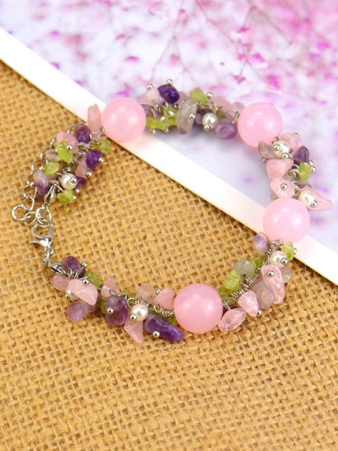 Boho Multi Color Natural Crystal Beaded Bracelet Beach Vacation Ethnic Accessories