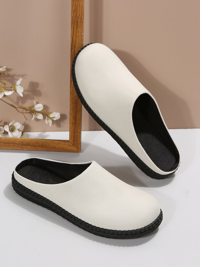 Plain Color Mesh Fabric Flat Clog Shoes
