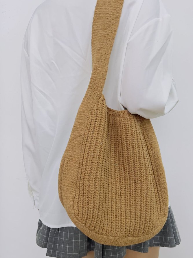 Solid Color Knit Large Capacity Shoulder Bag