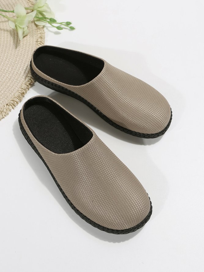 Plain Color Mesh Fabric Flat Clog Shoes