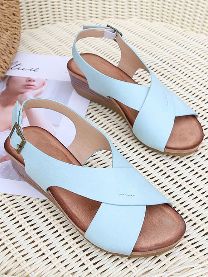 Vintage Crisscross Adjustable Buckle Wedge Sandals