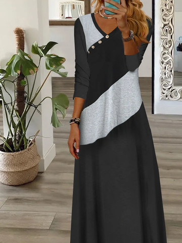 Buckle Loose Casual Color-block Dress