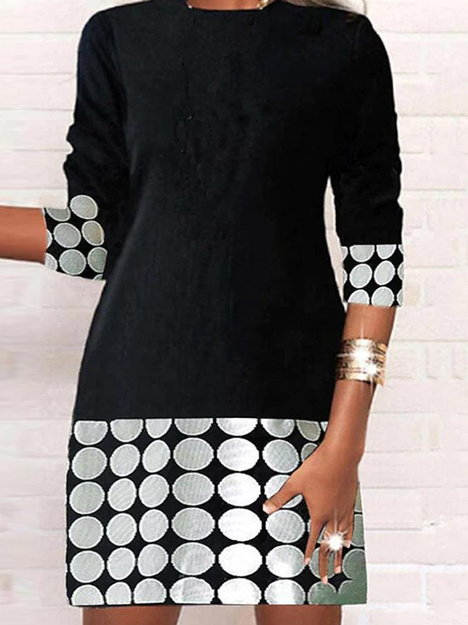 Casual Jersey Crew Neck Polka Dots Dress