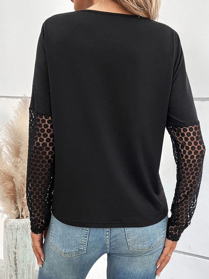 Long Sleeve Lace Casual T-Shirt
