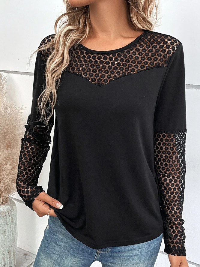 Long Sleeve Lace Casual T-Shirt
