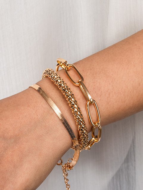 3Pcs Bohemian holiday style chain shape multi-layer bracelet ethnic style beach jewelry
