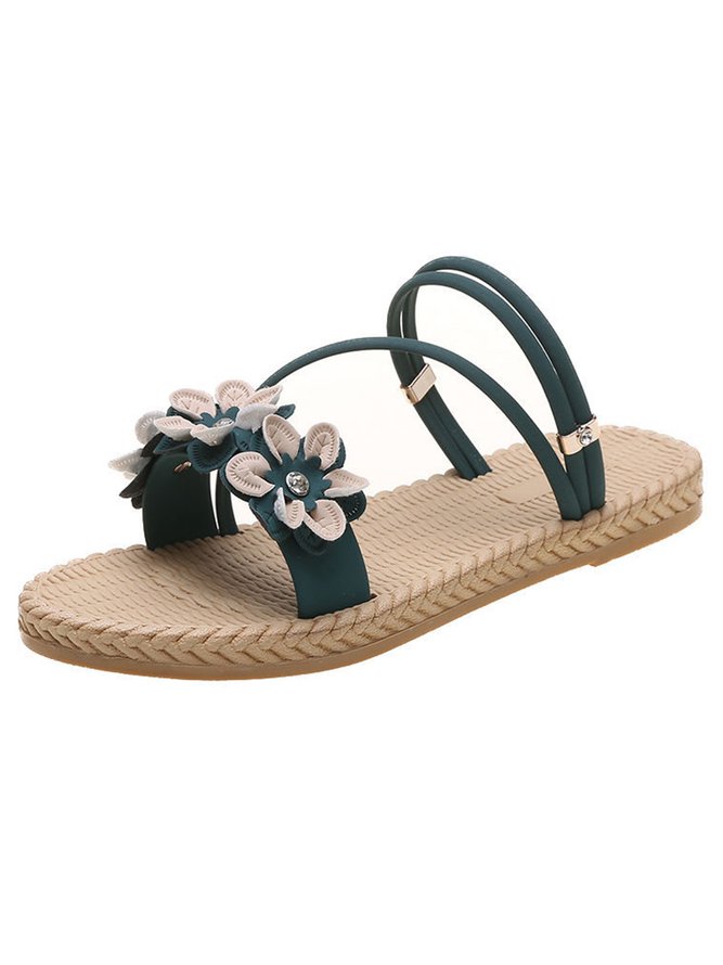 Flower & Rhinestone Decor Multi-way Wear Slingback Sandals