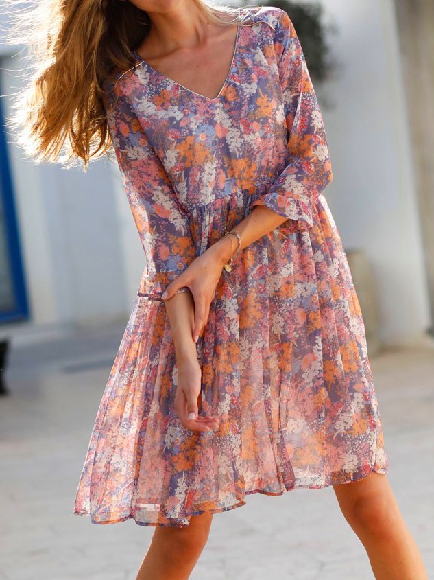 Disty Floral Loose Vacation Dress