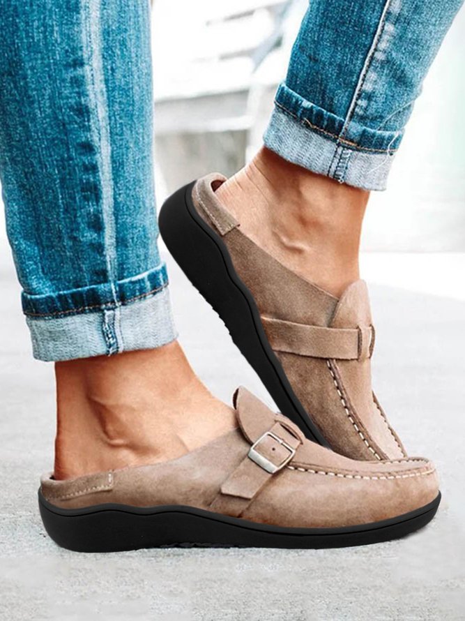 Buckle Decor Comfy Sole Flat Mules
