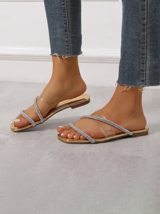 Open Toe Pearl Flat Sandals