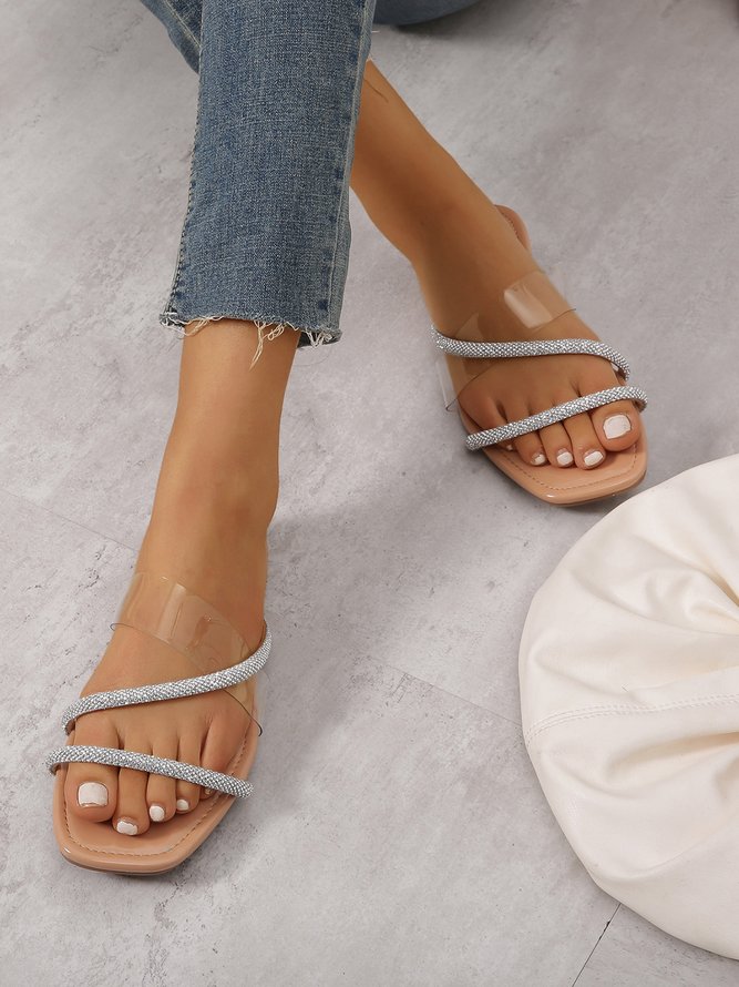 Open Toe Pearl Flat Sandals