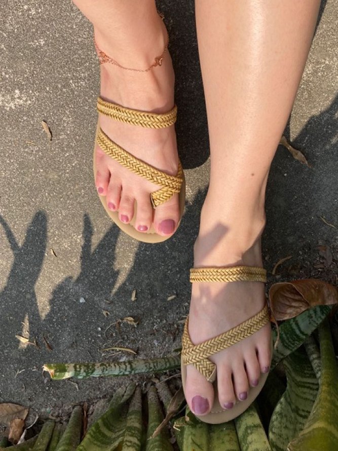 Snake-straw flat Thong Sandals