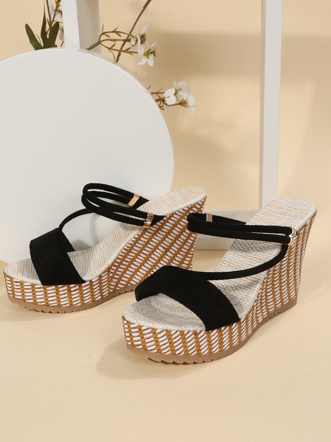 Casual plain fish mouth wedge sandals