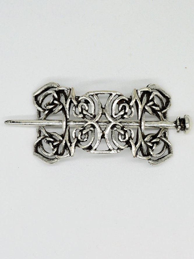 Vintage Silver Viking Pattern Celtic Hair Accessories Barrette Ethnic Distressed Jewelry