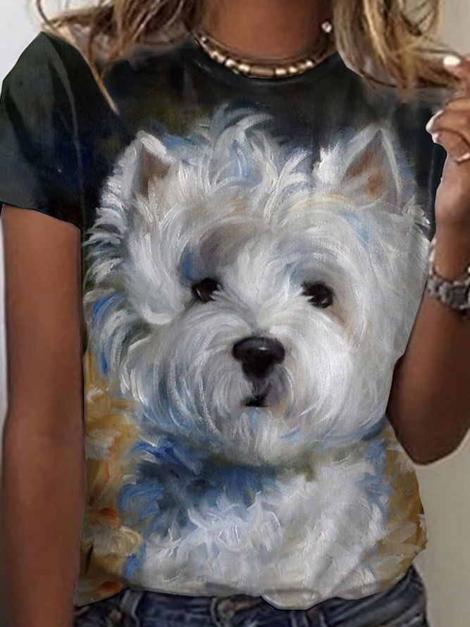 Dog Crew Neck Casual T-Shirt