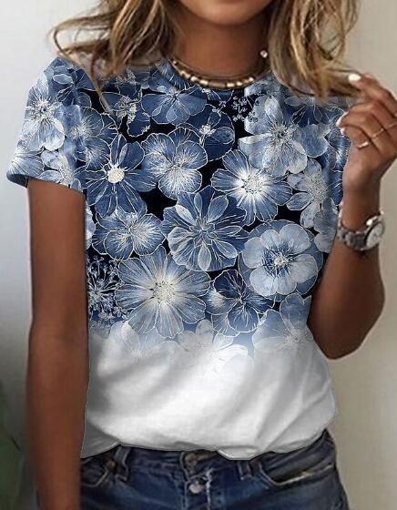 Floral Jersey Casual Loose T-Shirt