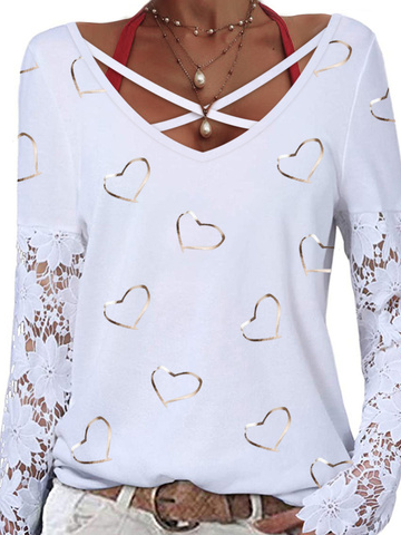 Casual Heart/Cordate V Neck Loose T-Shirt