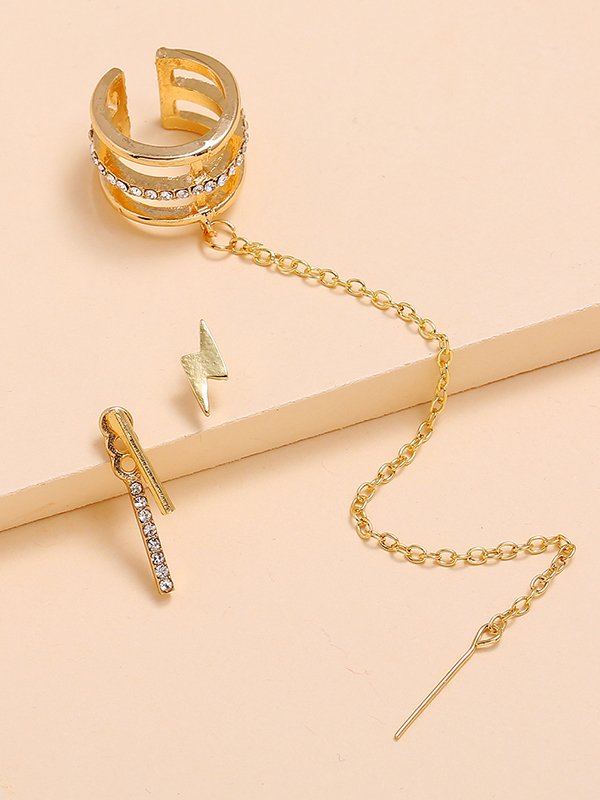 Gold Line Diamond Earrings Stud Set Everyday Commuter Jewelry