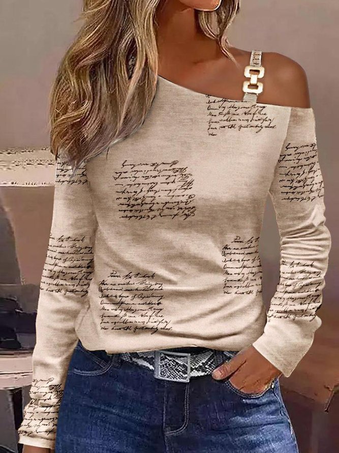 Casual Text Letters Loose Metal T-Shirt