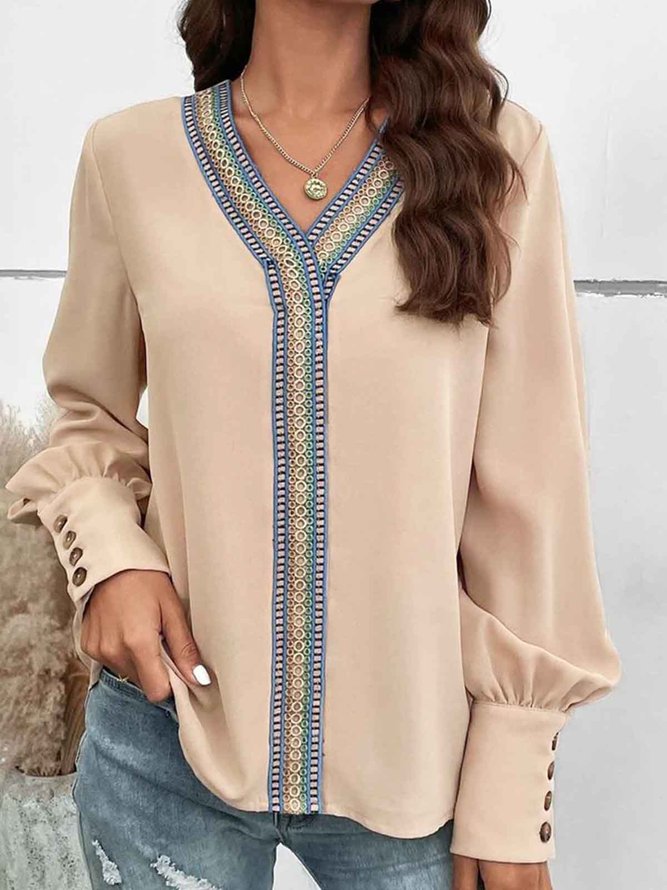V Neck Casual Buckle Loose Top