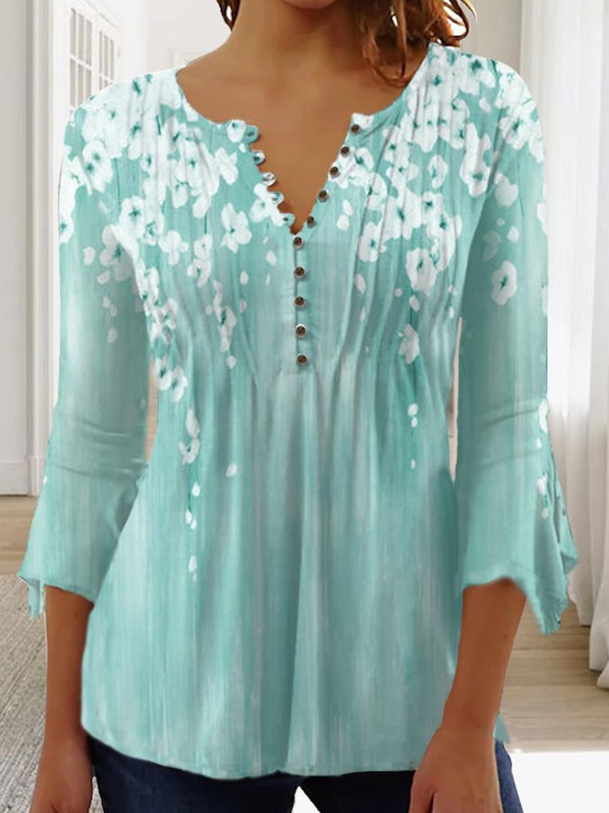 Buttoned Jersey Casual V Neck Top