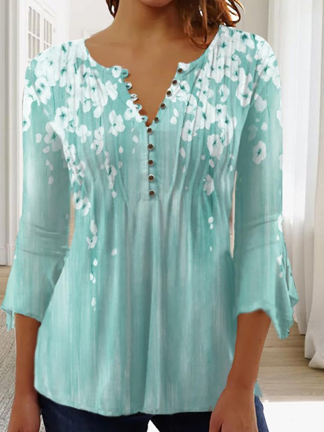 Buttoned Jersey Casual V Neck Top