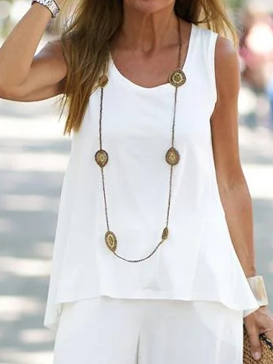 Crew Neck Plain Casual Two-Piece Set