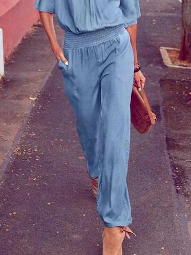 V Neck Plain Loose Casual Two-Piece Set