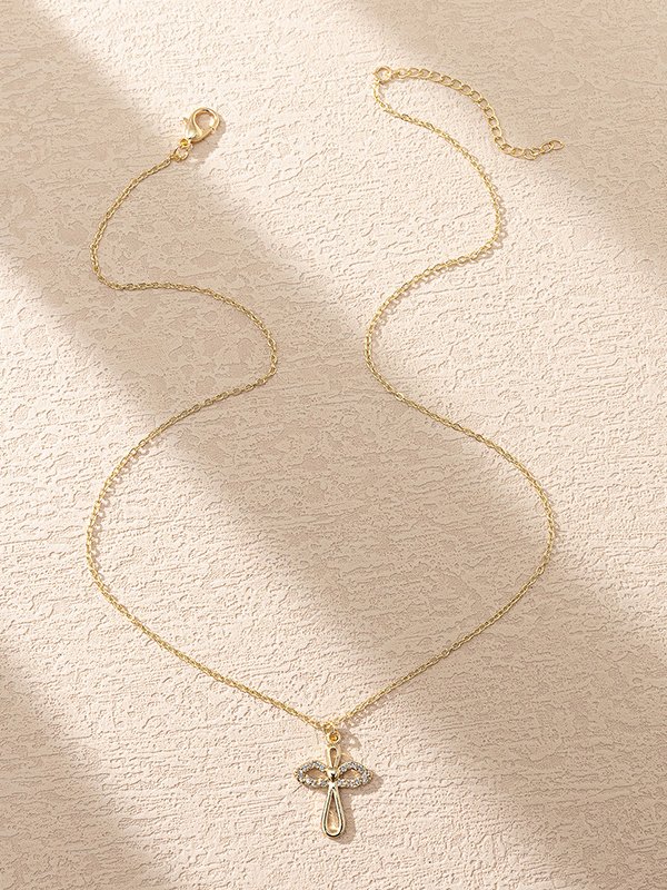 Gold Angel Cross Necklace with Diamonds Everyday Commuter Jewelry