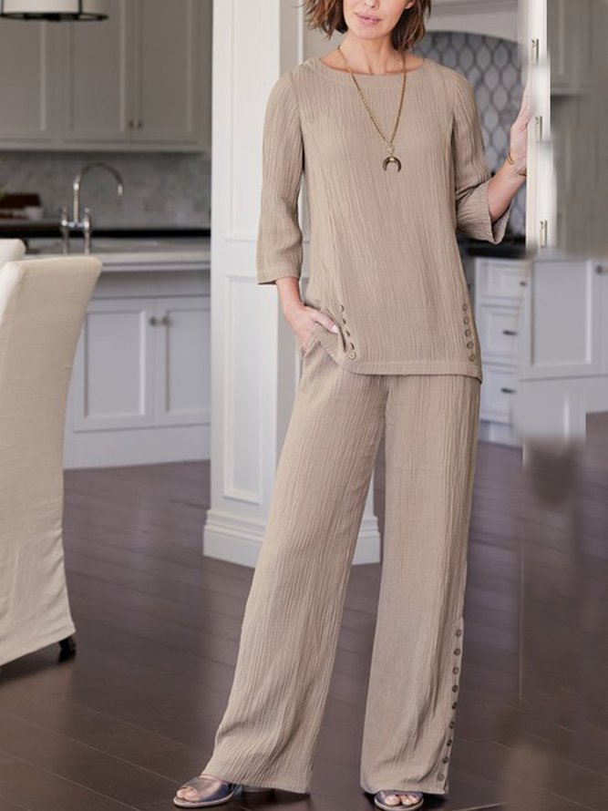 Crew Neck Plain Casual Two-Piece Set