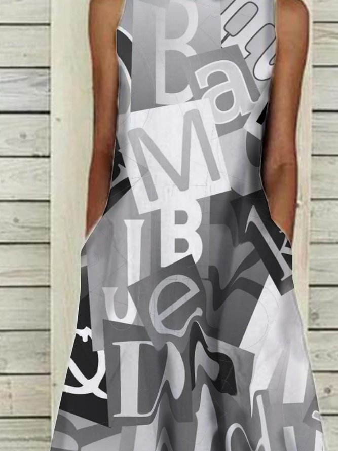 Text Letters Casual Crew Neck Printing Daily Dress
