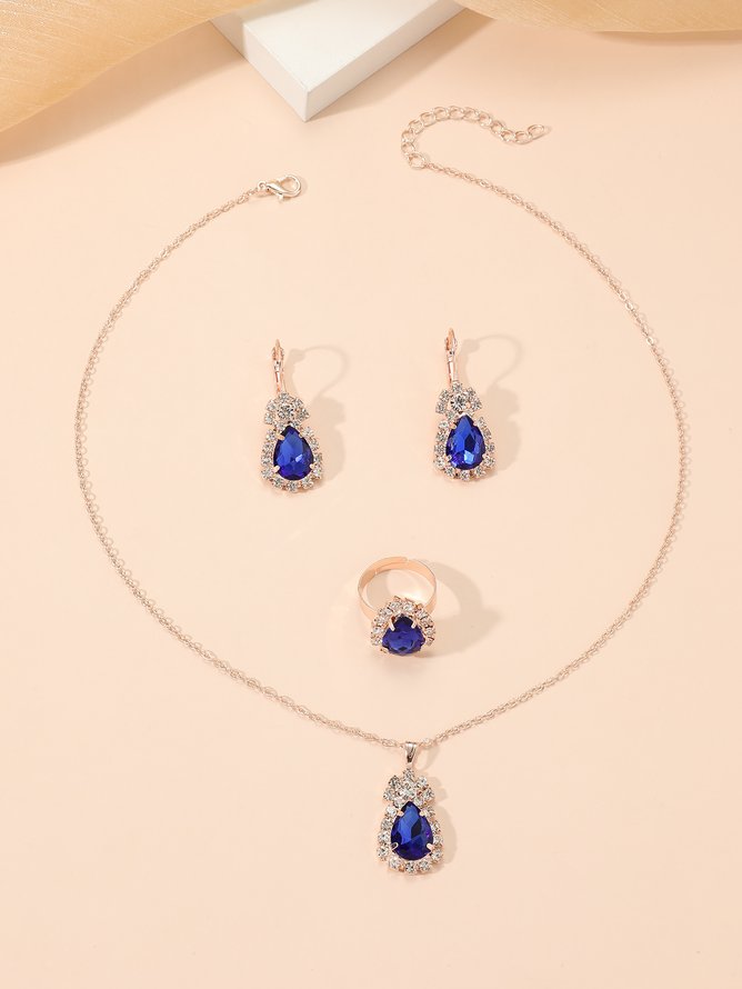 Elegant Casual Blue Gemstone Diamond Earrings Necklace Ring Set Party Wedding Jewelry
