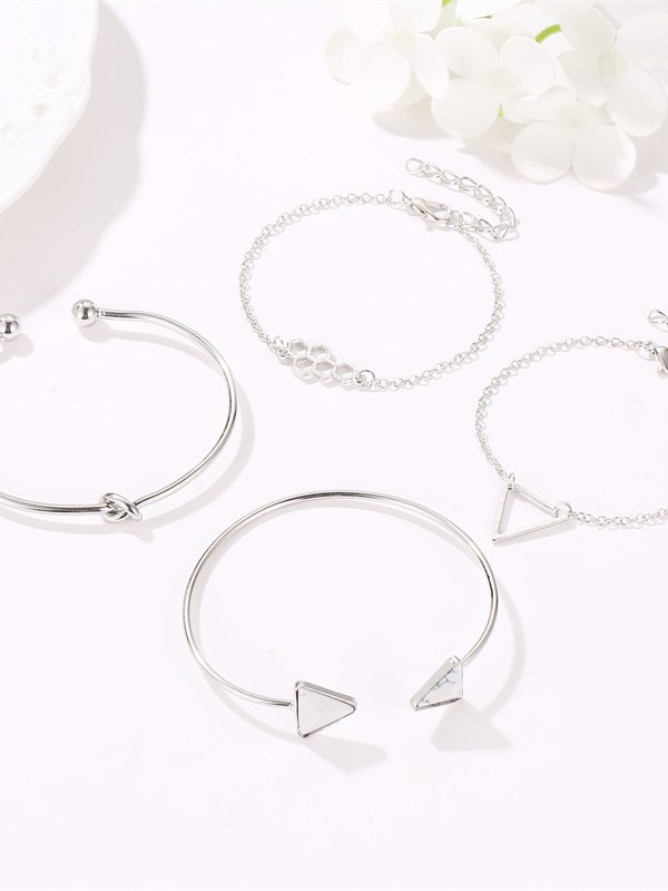 4Pcs Boho Vacation Beach Geometric Pattern Multilayer Bracelet Set Jewelry