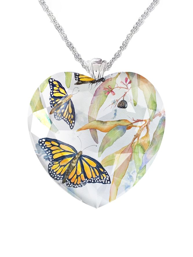 Casual Butterfly Flower Pattern Heart Time Gemstone Necklace Everyday Versatile Jewelry