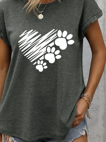 Casual Dog Paw Heart T-Shirt