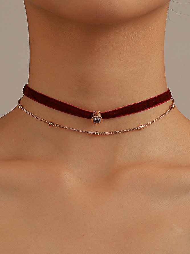 Red Velvet Diamond Layered Necklace Valentine's Day Party Everyday Jewelry