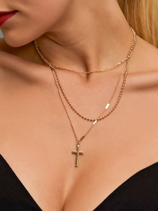 Everyday Getaway Silver Cross Layered Necklace Beach Boho Jewelry