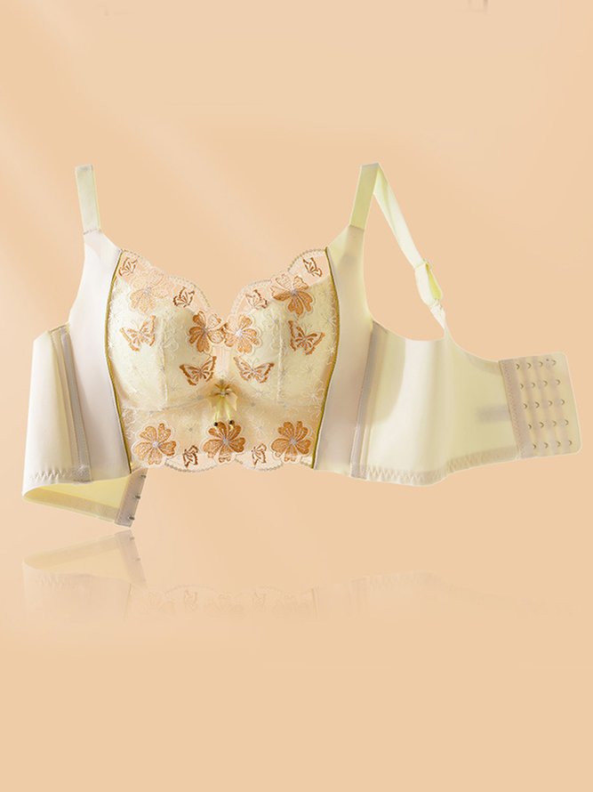 Lace Floral Butterfly Embroidery Push Up Wireless Bra Plus Size