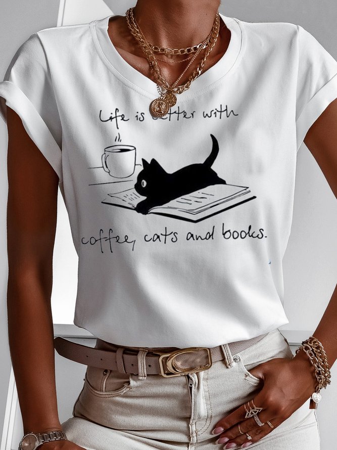 Jersey Text Letters Butterfly Crew Neck Casual T-Shirt
