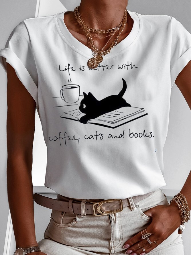 Jersey Text Letters Butterfly Crew Neck Casual T-Shirt
