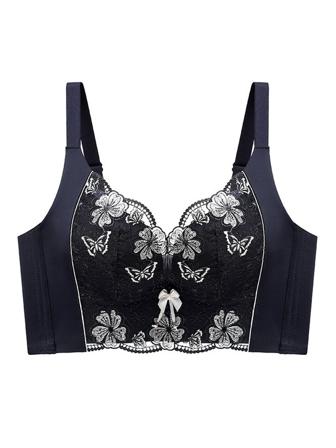 Lace Floral Butterfly Embroidery Push Up Wireless Bra Plus Size