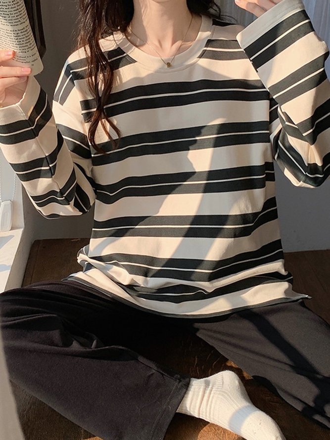 Cozy Cotton Stripe Printed Padded Loungewear Set Plus Size