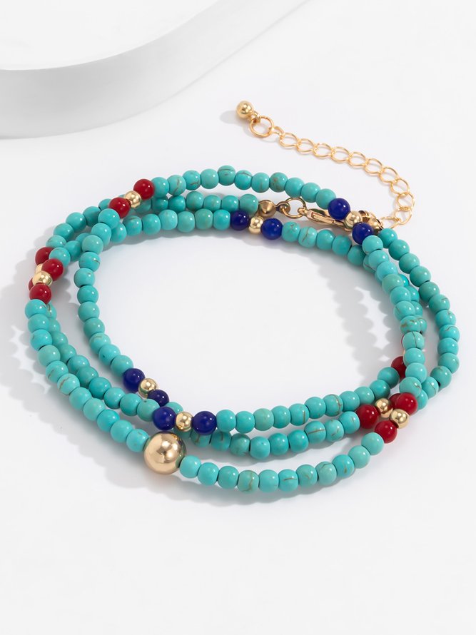 Boho Ethnic Natural Turquoise Layered Bracelet Beach Everyday Jewelry